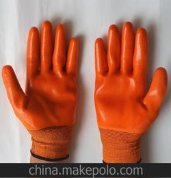 工厂直销橘色PVC尼龙挂胶防油手套香味加厚浸胶劳保防护手套批发